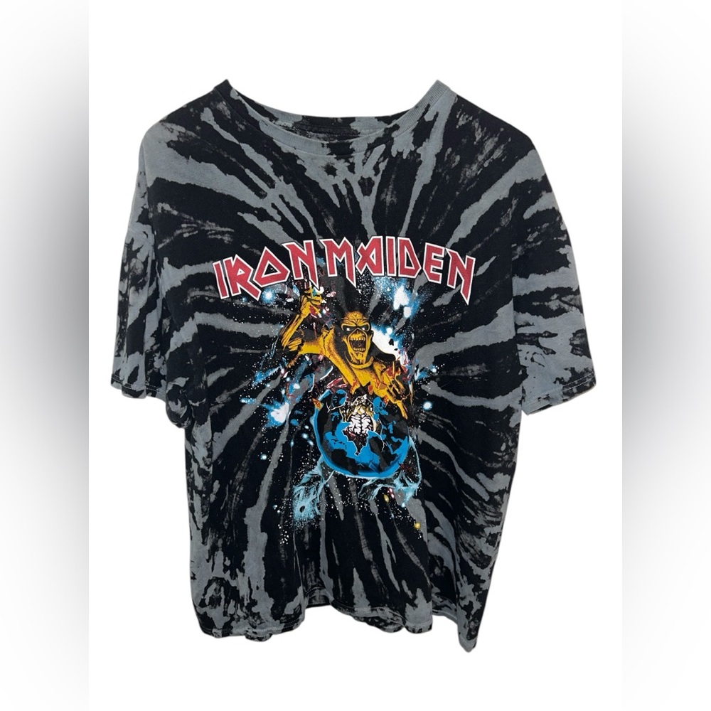 GLOBAL, Iron Maiden Tie Dye Shirt Size Medium. Metal World Piece Eddie Rips